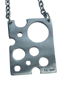 AA Anders Anderson Modernist Pewter Pendant Swiss Cheese Necklace Denmark 27”